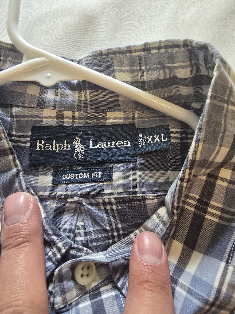 Ralph Lauren Men's Plaid Button-Down Shirt - Gray Blue & Cream   XXL
